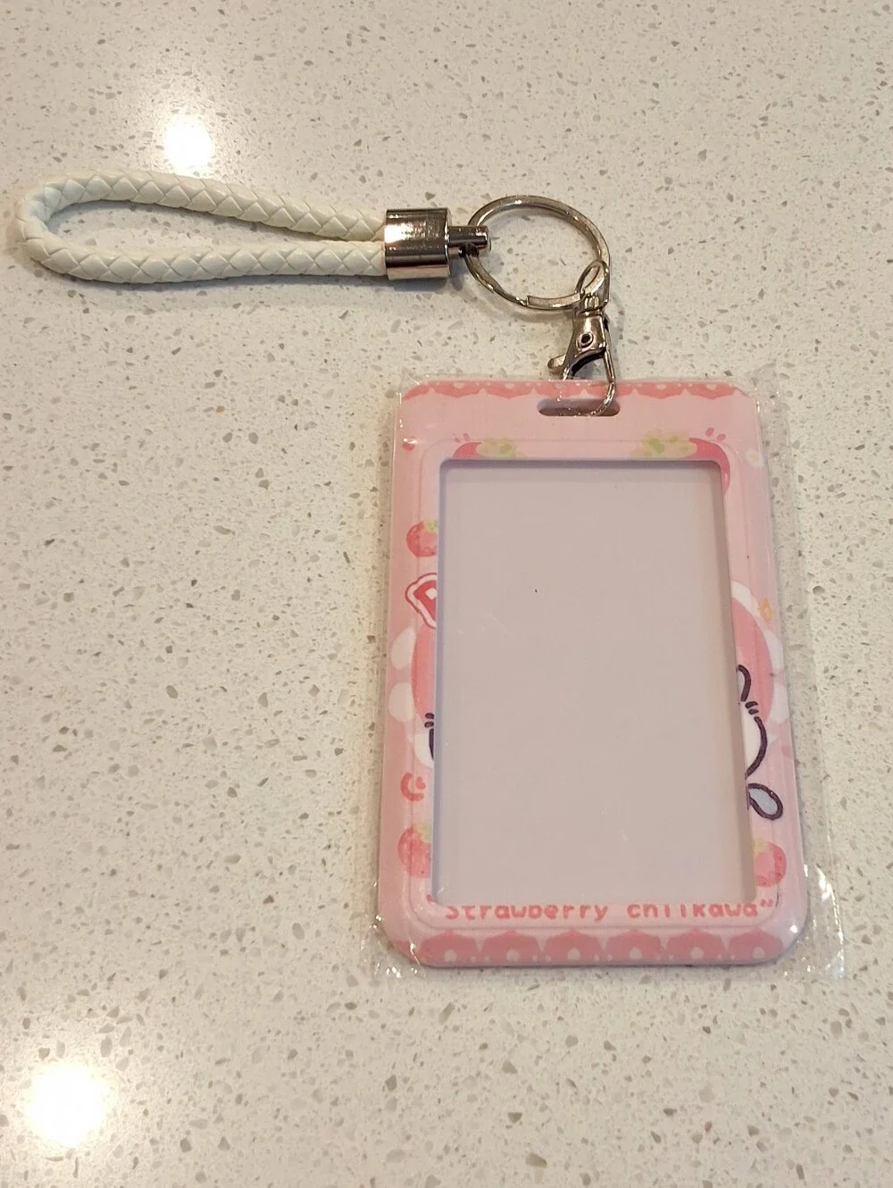 Chiikawa Strawberry Pink ID Badge Holder Card Holder Keychain Wrist Strap, NEW